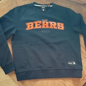BOSS Men's Navy and Orange Crewneck Sweater